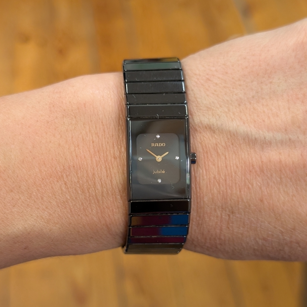 Vtg. 90s Rado Jubilé Integral Diamonds Watch In Gunmetal Black